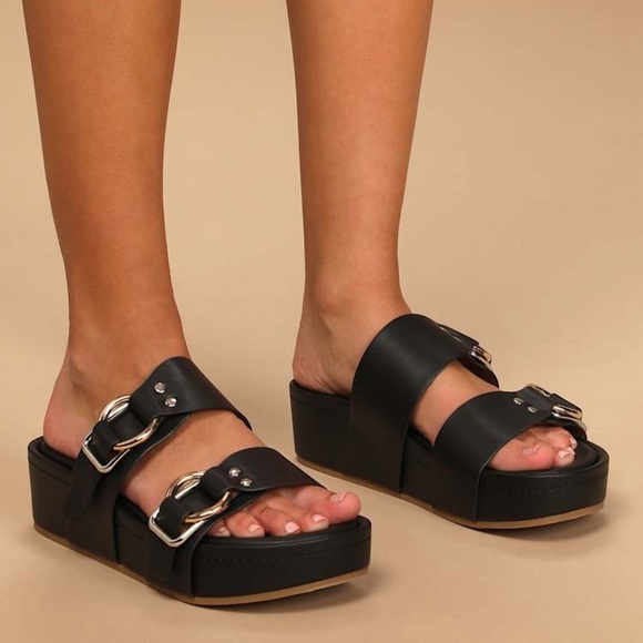 Dolce Vita Cici Black Stella Buckled Platform Slide Sandals Size 7.5 - Picture 4 of 10